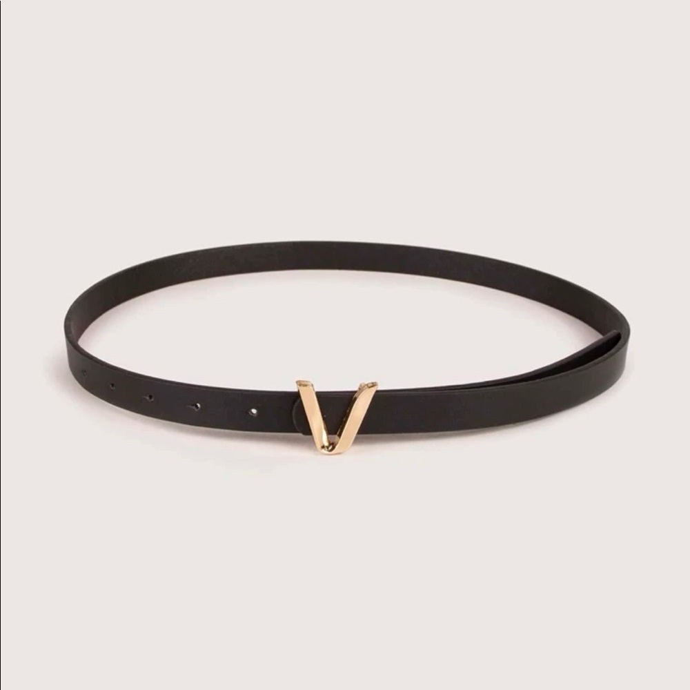 Last One! “V” Designer Inspired Black & Gold Belt OS - Picture 5 of 8